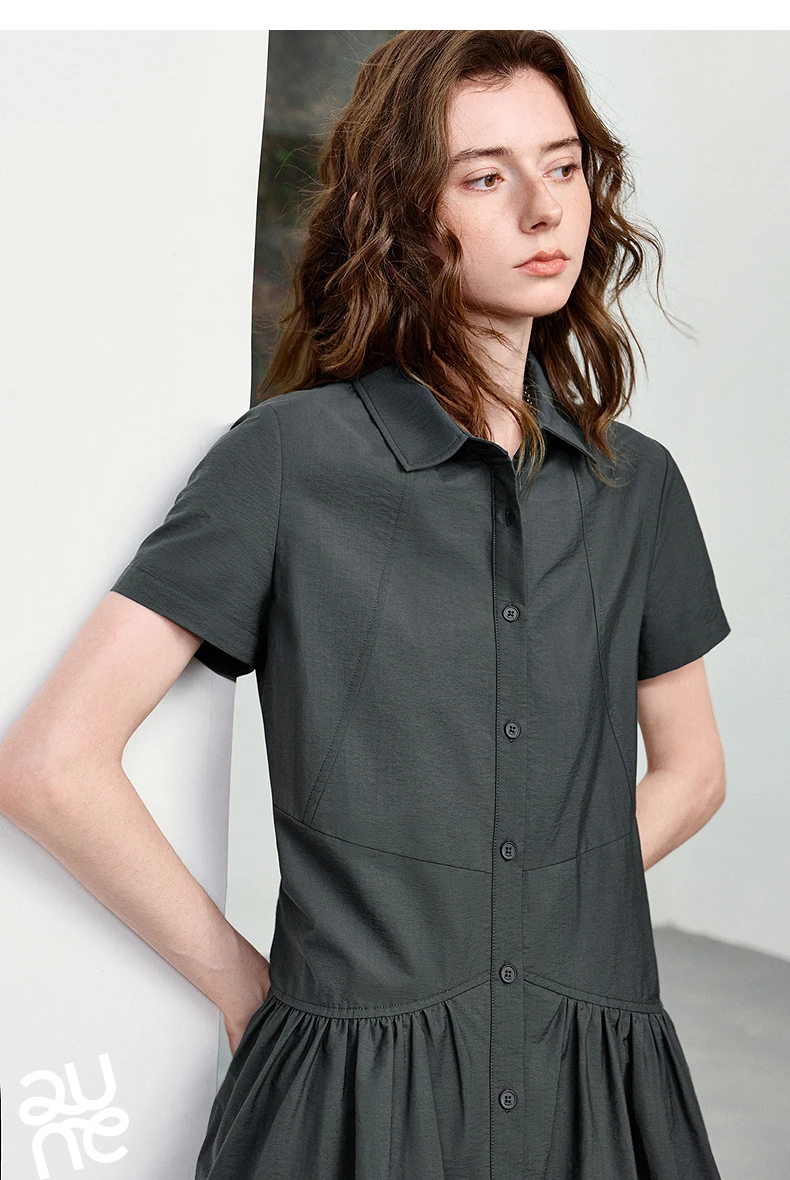 TOYOUTH Women Dress 2026 Summer New Smart Casual Commuter Petite Splicing Short Sleeve Shirt Midi Trendy Dresses