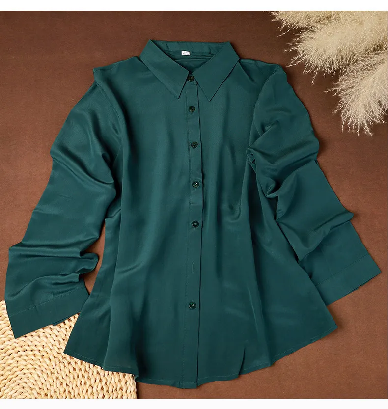 100% mulberry silk shirt women's double crepe matte long-sleeved simple square collar casual commute spring and summer thin