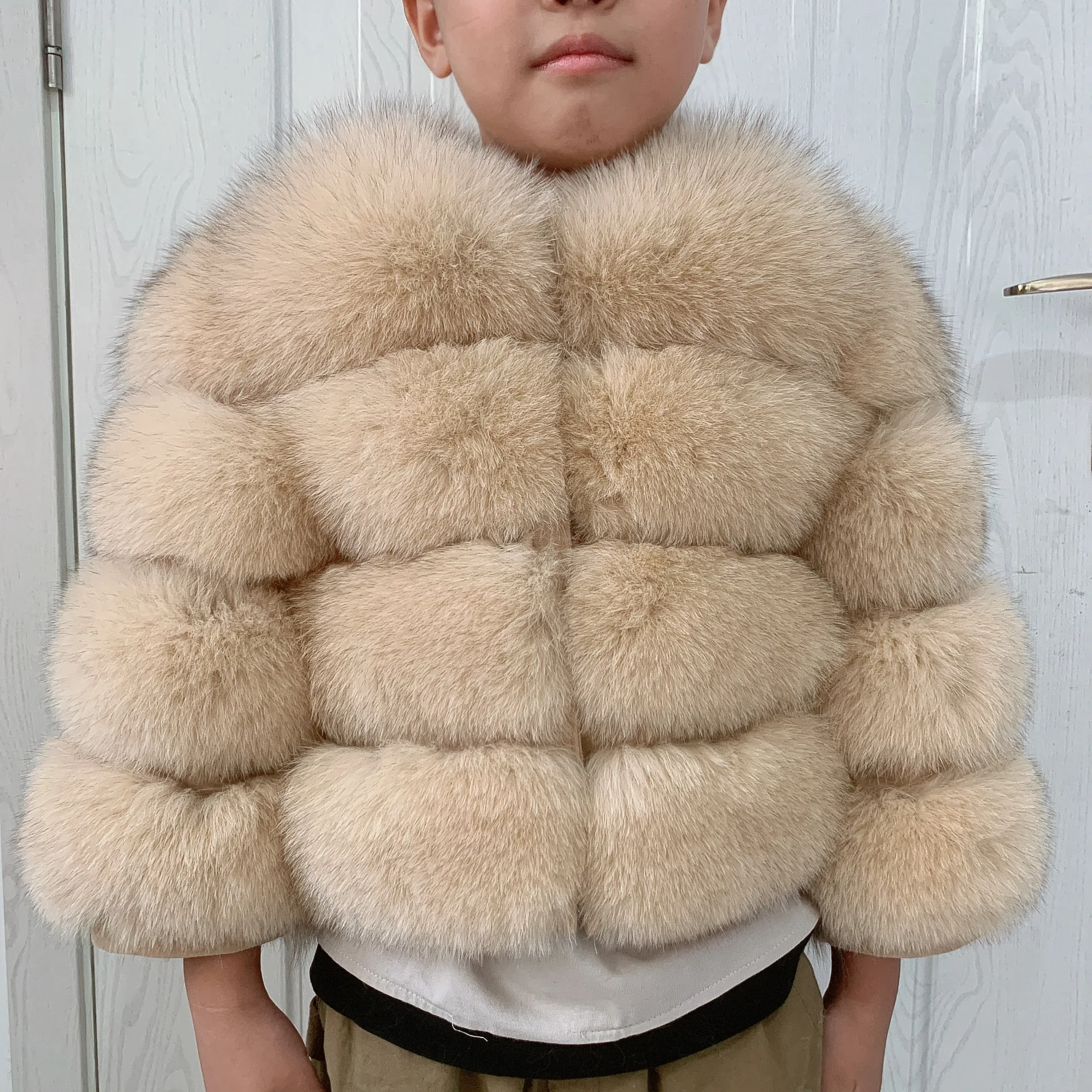 Children's Fox Fur Jacket Real Fox Fur Childs Fur Coat Suitable for Girls and Boys Aged 1-15 Years Old Kids Fur Coat Universal