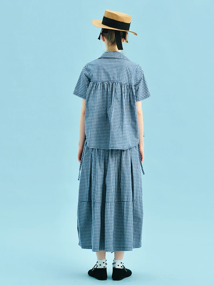 imakokoni Women's Blouses and Shirts Female Clothing 2026 New Collection Tops Doll Collar Ruffle Plaid Short Sleeve Shirt 255011