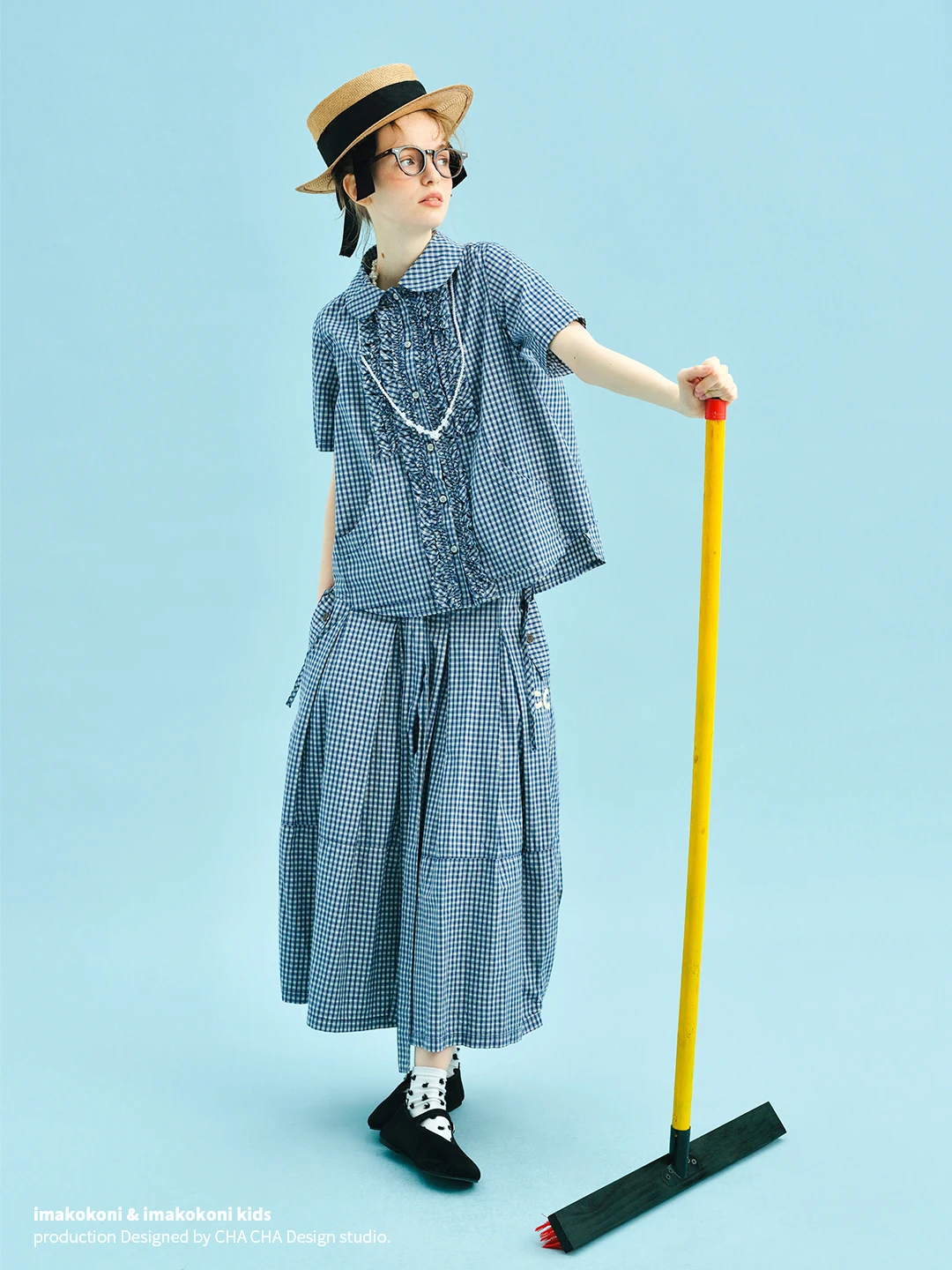 imakokoni Women's Blouses and Shirts Female Clothing 2026 New Collection Tops Doll Collar Ruffle Plaid Short Sleeve Shirt 255011