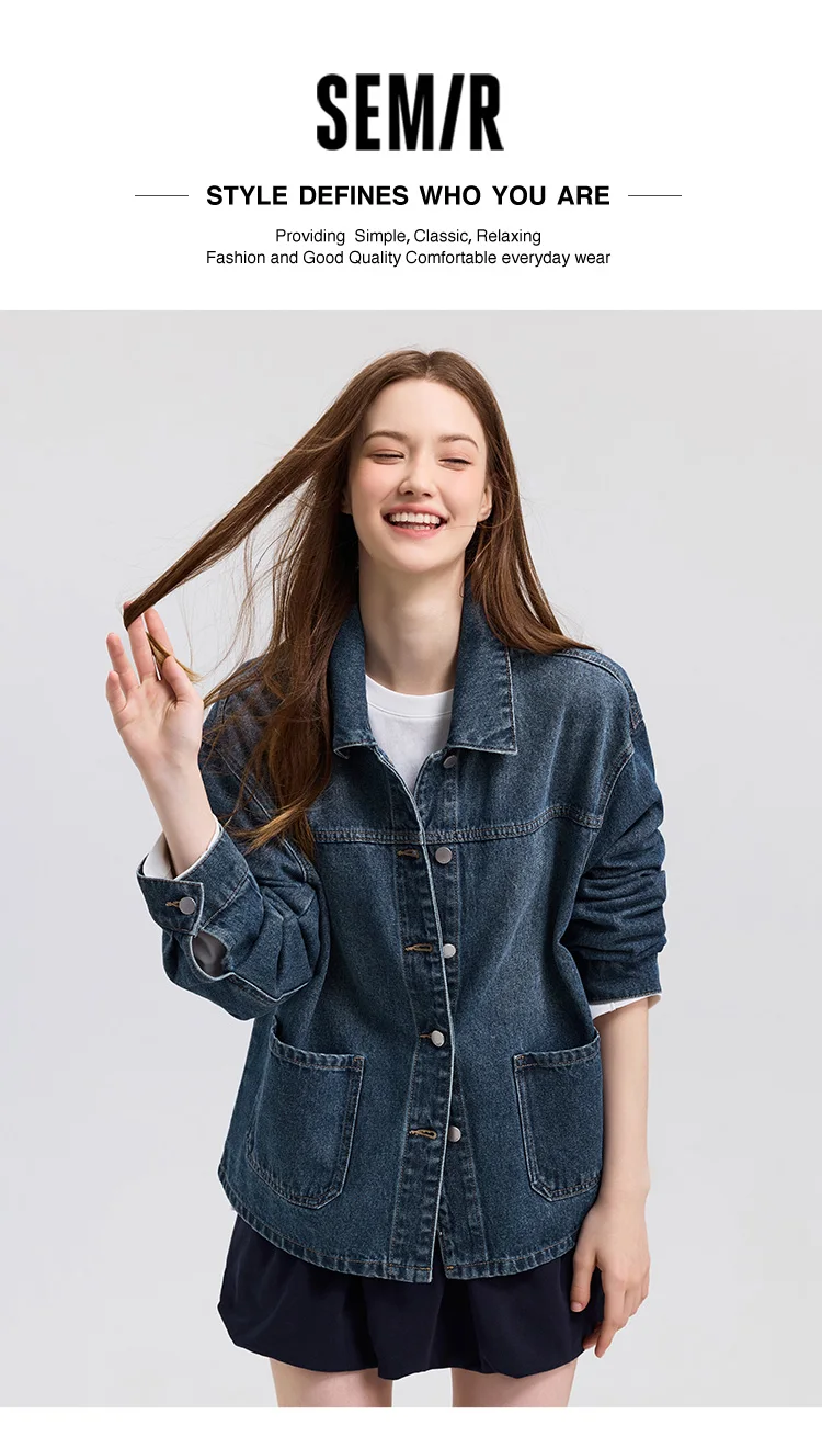 Semir Denim Jacket Women Lapel Drop-shoulder Top Casual and Elegant 2025 Spring New Loose Jacket Instagram Trendy