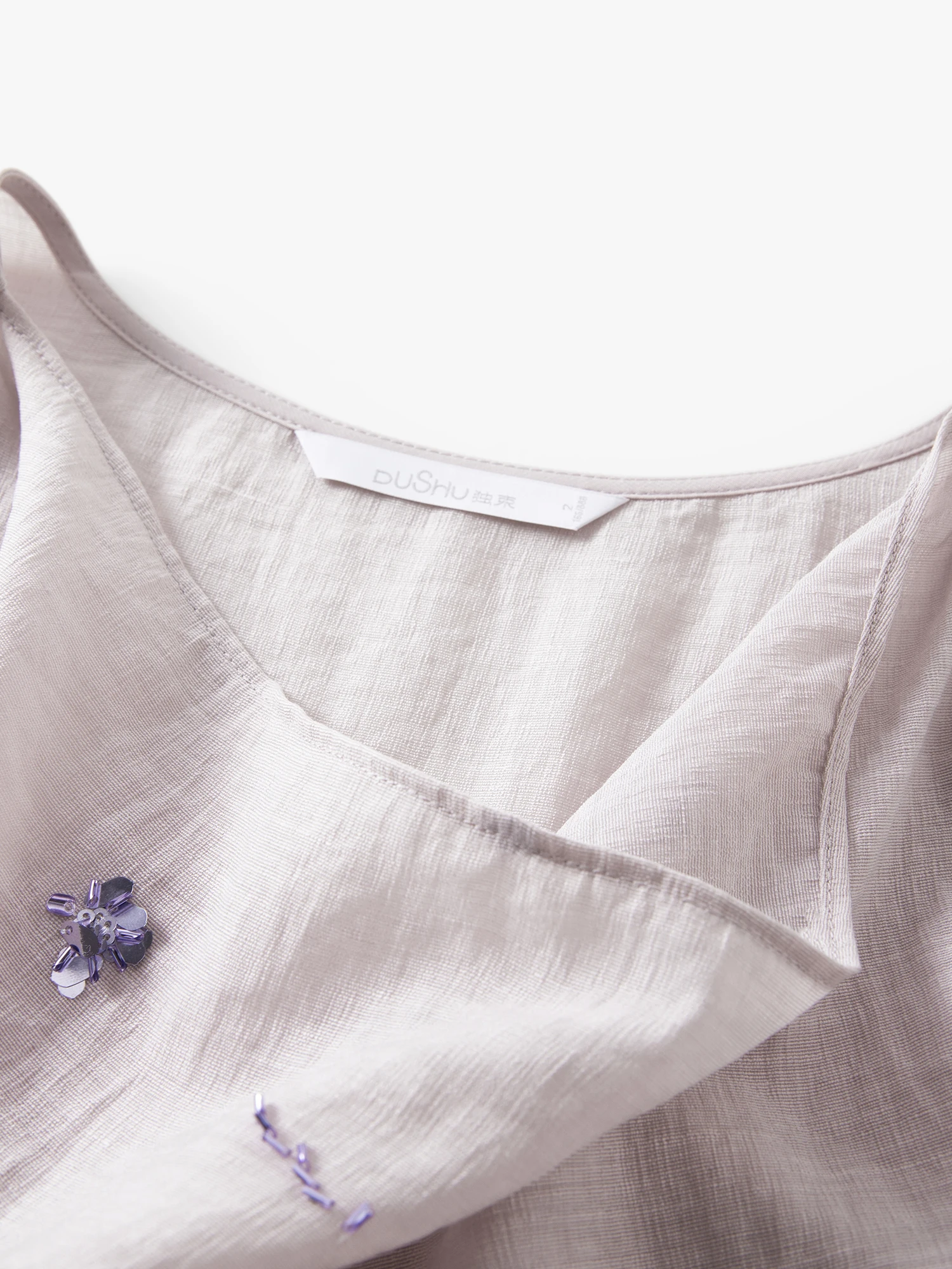 DUSHU 2026 Summer Women's Sequin Embroidered Cowl Neck Sleeveless Blouse with Draped Tie Detail - Effortless Relaxation Style