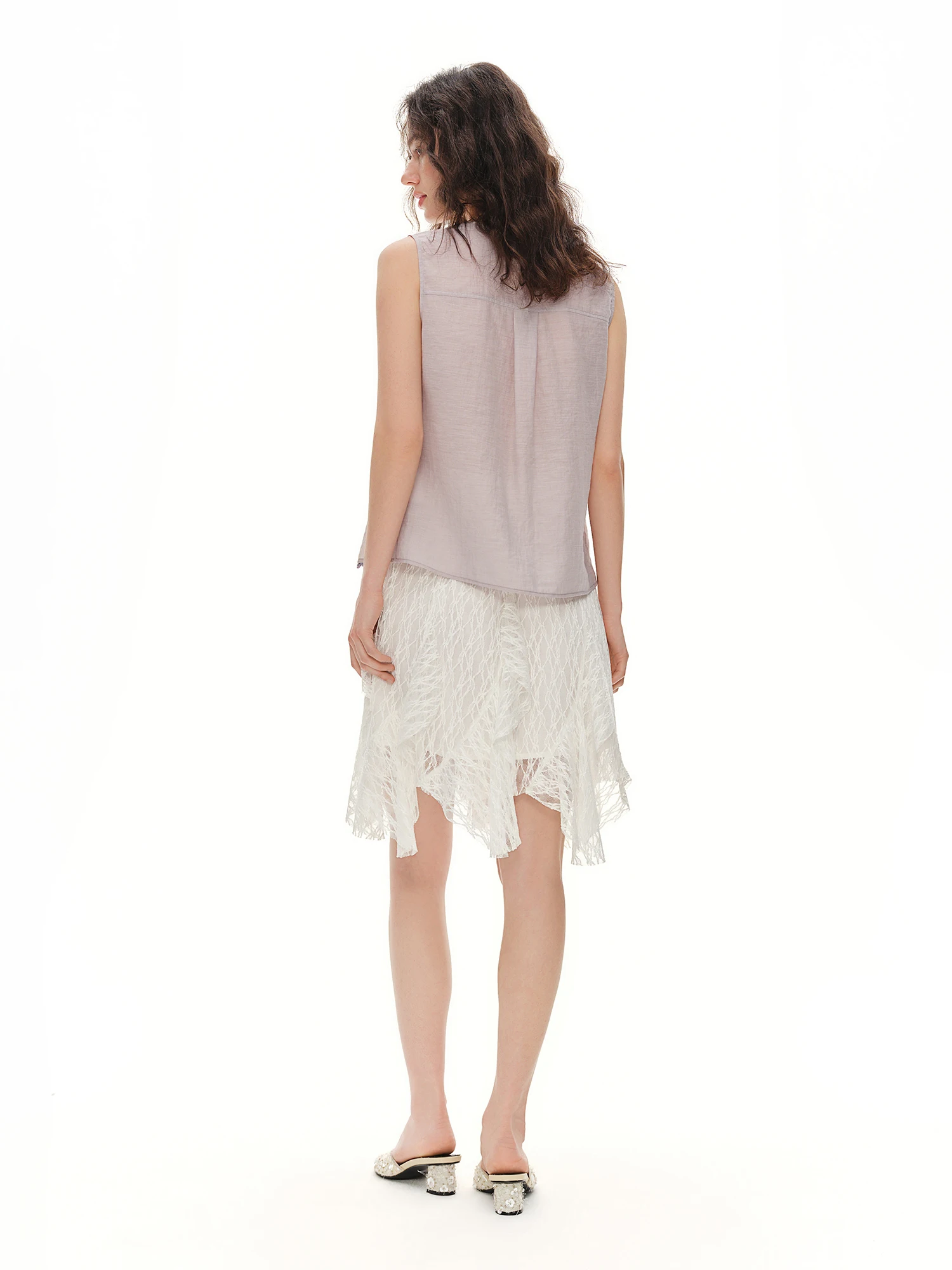 DUSHU 2026 Summer Women's Sequin Embroidered Cowl Neck Sleeveless Blouse with Draped Tie Detail - Effortless Relaxation Style
