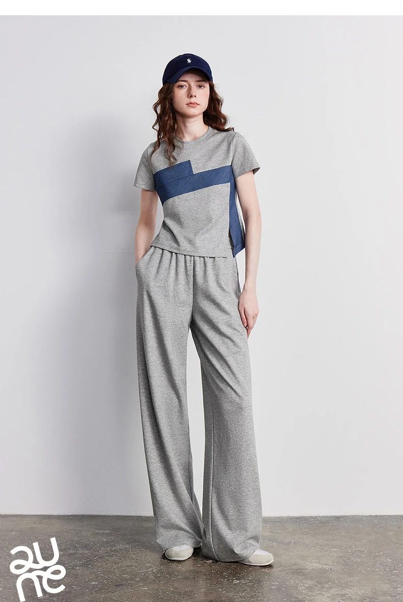 TOYOUTH Women Two Piece Set 2026 Summer New T-Shirt Wide Leg Pants Color Block Splicing Casual Sporty Trendy Outfits