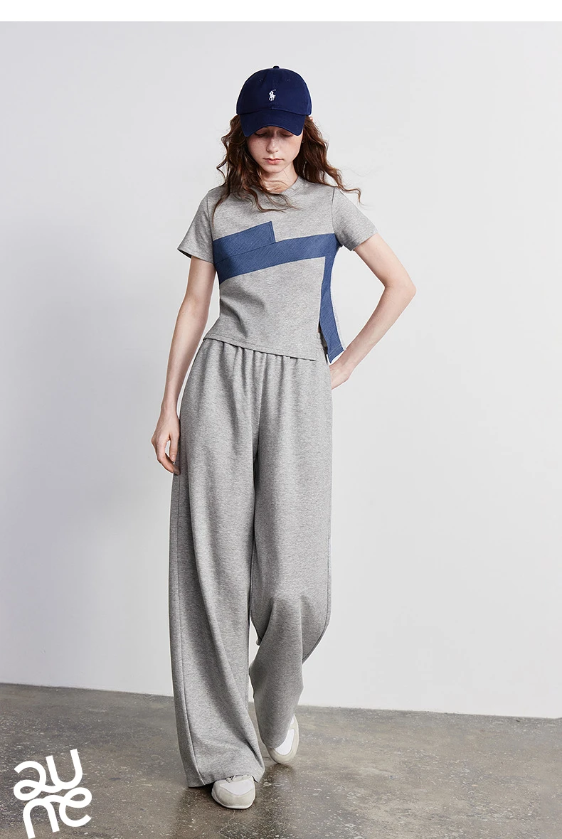 TOYOUTH Women Two Piece Set 2026 Summer New T-Shirt Wide Leg Pants Color Block Splicing Casual Sporty Trendy Outfits