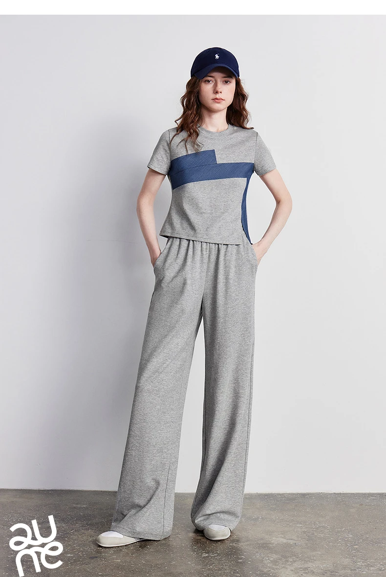 TOYOUTH Women Two Piece Set 2026 Summer New T-Shirt Wide Leg Pants Color Block Splicing Casual Sporty Trendy Outfits
