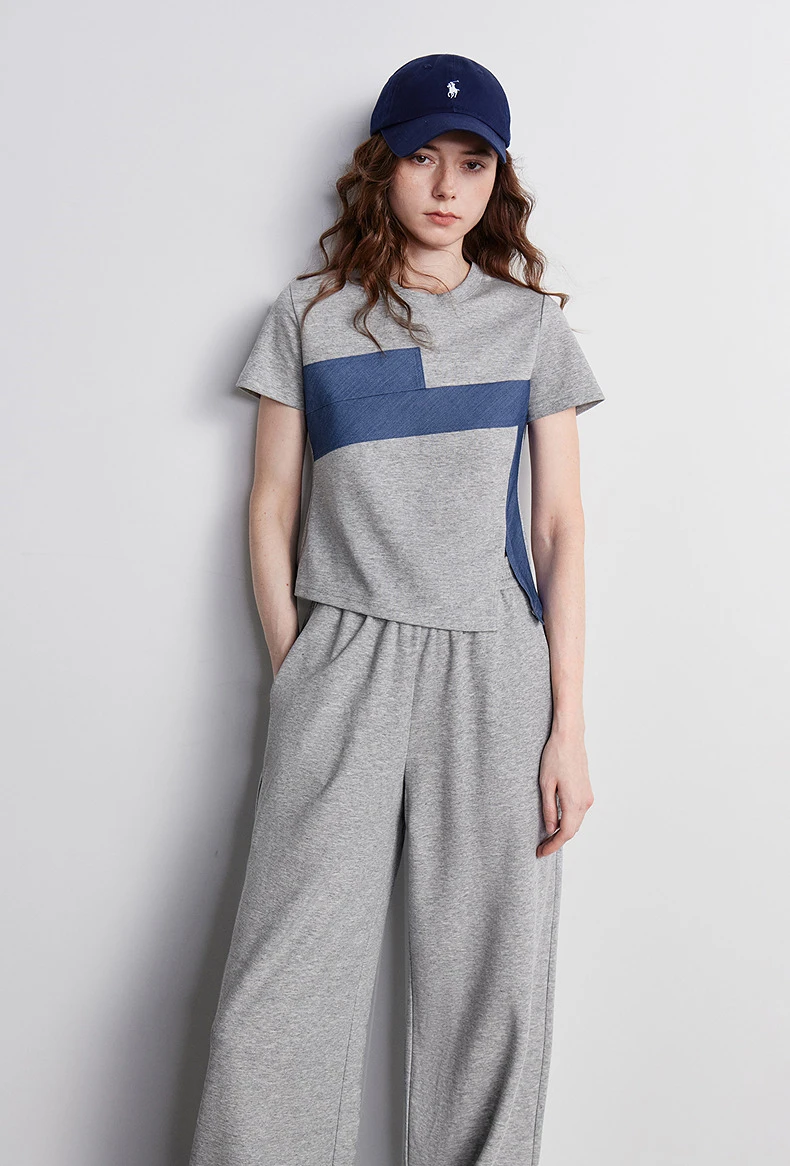 TOYOUTH Women Two Piece Set 2026 Summer New T-Shirt Wide Leg Pants Color Block Splicing Casual Sporty Trendy Outfits