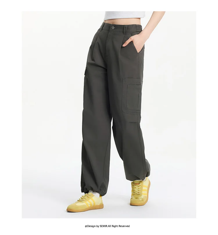 Semir Women Pants Pleated 2026 Drawstring Elastic Waist Workwear Wide Leg Urban Casual Everyday Style Soft Comfortable