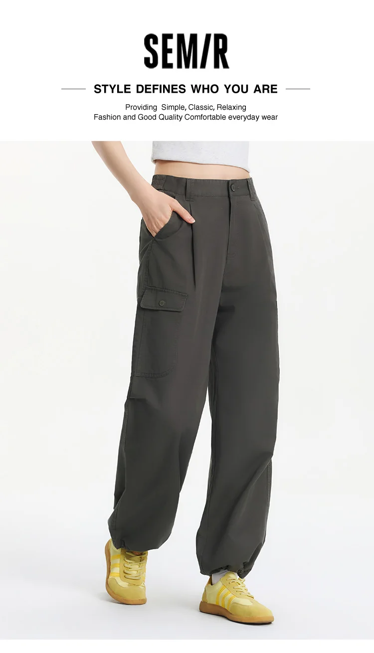 Semir Women Pants Pleated 2026 Drawstring Elastic Waist Workwear Wide Leg Urban Casual Everyday Style Soft Comfortable