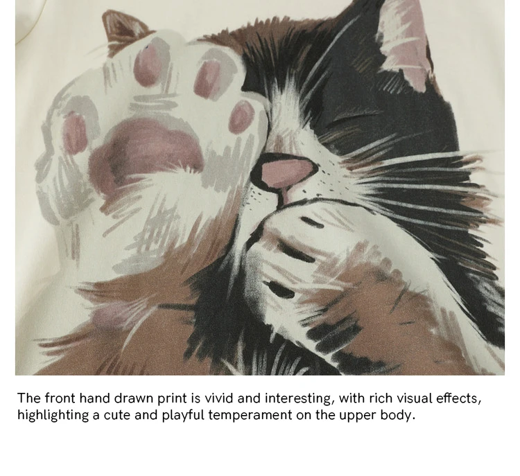 MOVEUP Short Sleeves Round Neck T-Shirt 2026 Summer New Pure Cotton Cat Print Tees Commuting Loose Fit Top For Women 325210580
