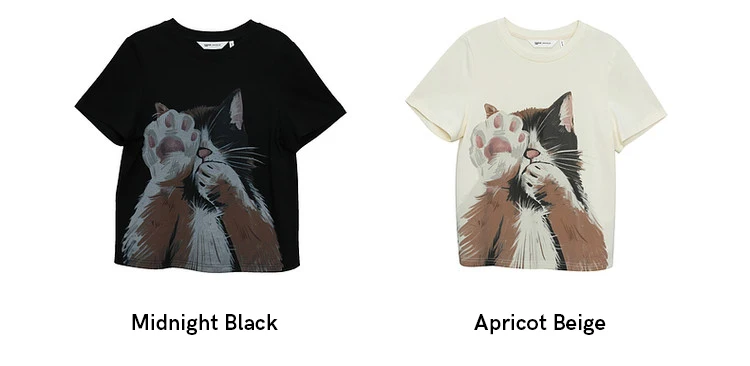 MOVEUP Short Sleeves Round Neck T-Shirt 2026 Summer New Pure Cotton Cat Print Tees Commuting Loose Fit Top For Women 325210580