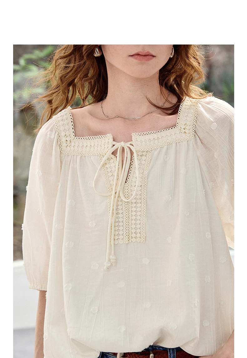 TOYOUTH Women Shirts 2026 Summer New French Style Square Neck Puff Sleeve Jacquard Pastoral Atmosphere Fairy Elegant Casual Tops