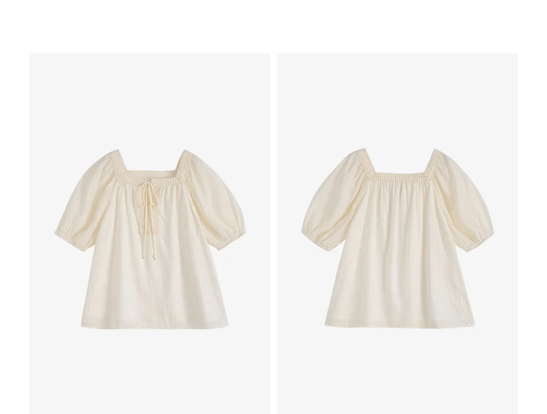 TOYOUTH Women Shirts 2026 Summer New French Style Square Neck Puff Sleeve Jacquard Pastoral Atmosphere Fairy Elegant Casual Tops
