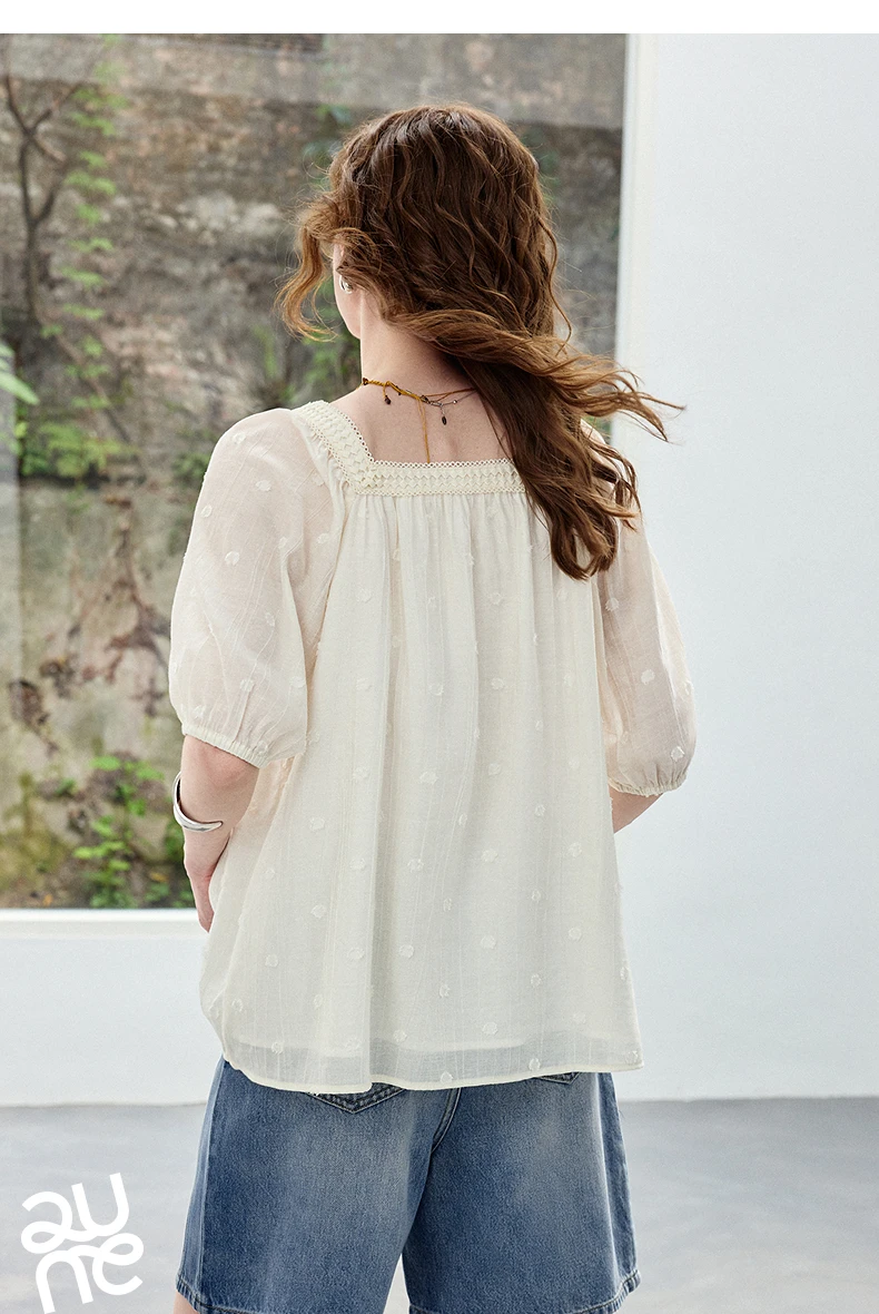 TOYOUTH Women Shirts 2026 Summer New French Style Square Neck Puff Sleeve Jacquard Pastoral Atmosphere Fairy Elegant Casual Tops