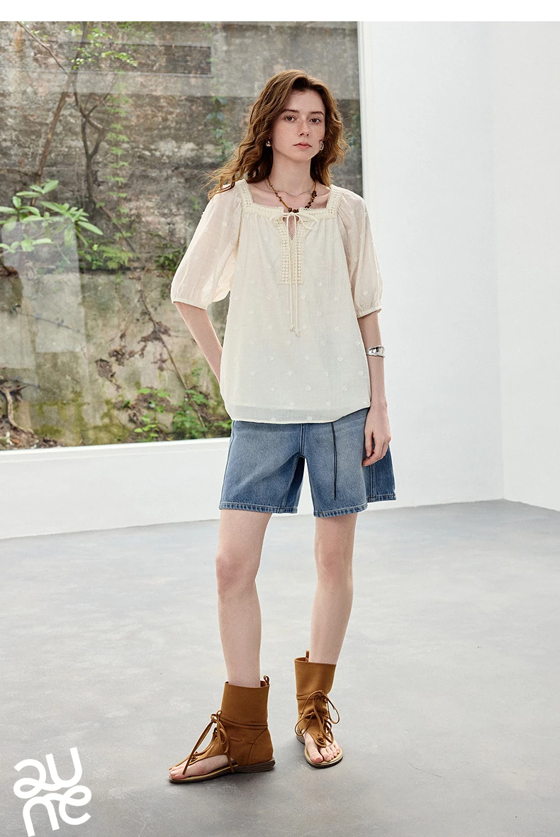 TOYOUTH Women Shirts 2026 Summer New French Style Square Neck Puff Sleeve Jacquard Pastoral Atmosphere Fairy Elegant Casual Tops