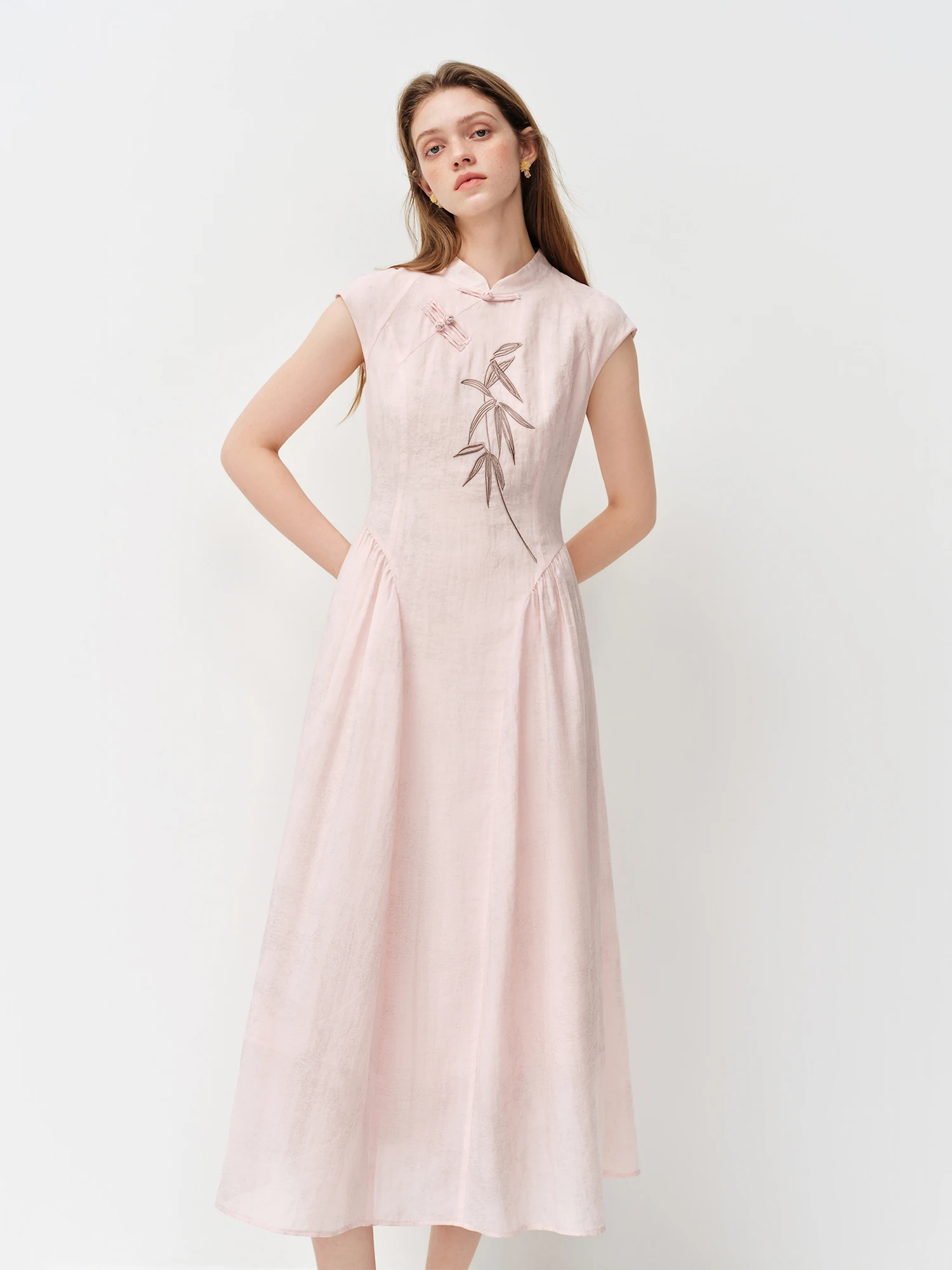 FSLE New Chinese Style Embroidery Slim-Fit Long Dress for Women 2026 Summer New Arrivals A-Line Waist-defining Skirt for Dates