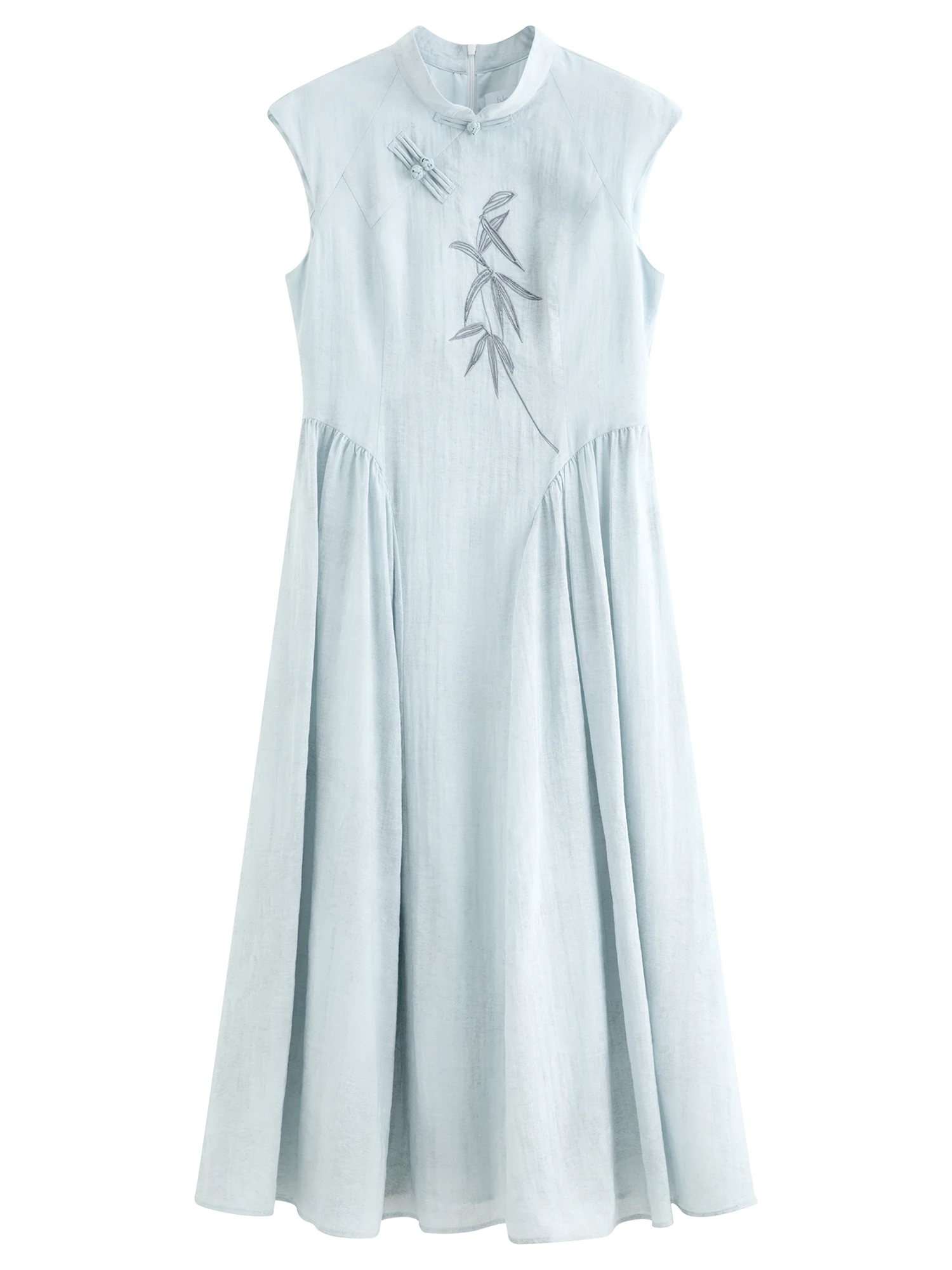 FSLE New Chinese Style Embroidery Slim-Fit Long Dress for Women 2026 Summer New Arrivals A-Line Waist-defining Skirt for Dates
