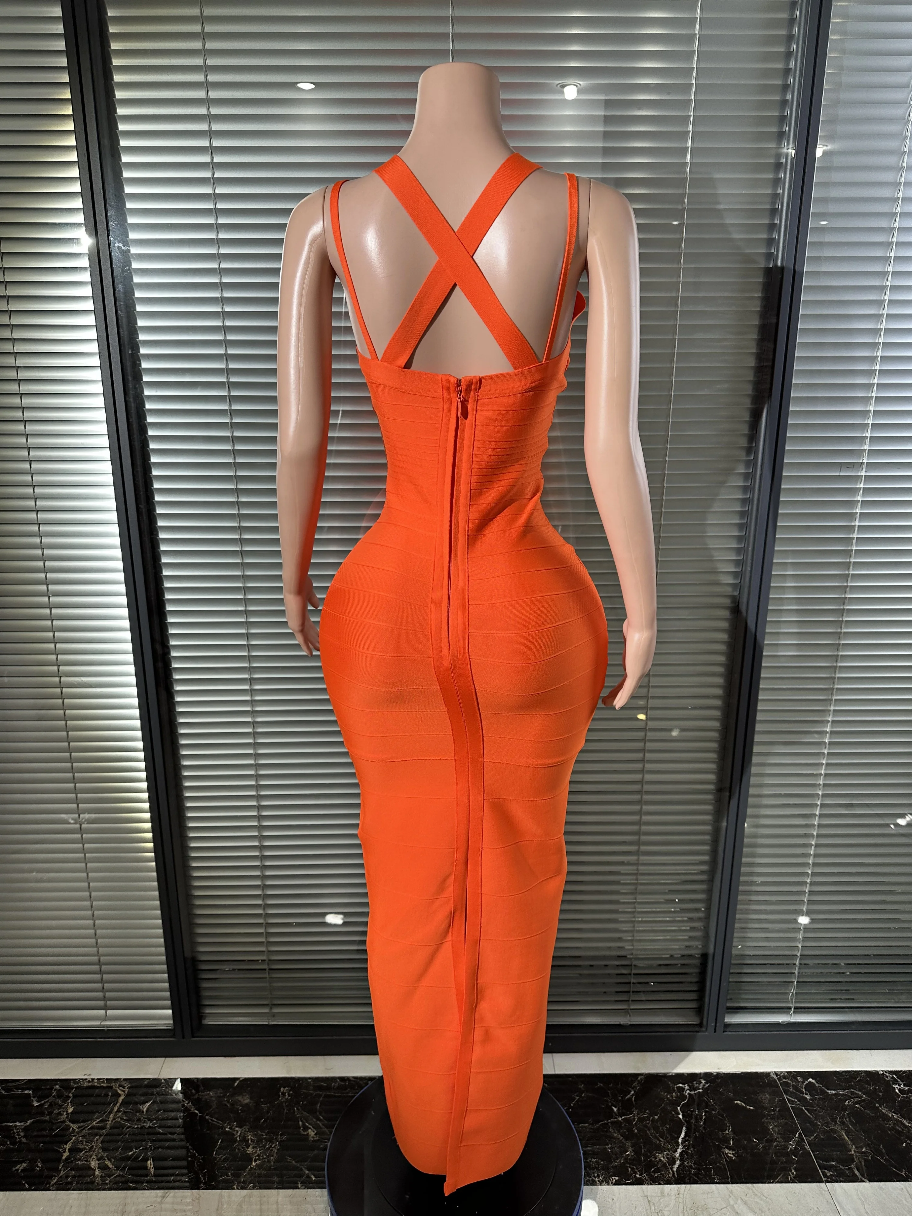 Vibrant Orange Bandage Maxi Dress Sexy Performance Costume Singer Stage Nightclub Elegant Formal Event Attire