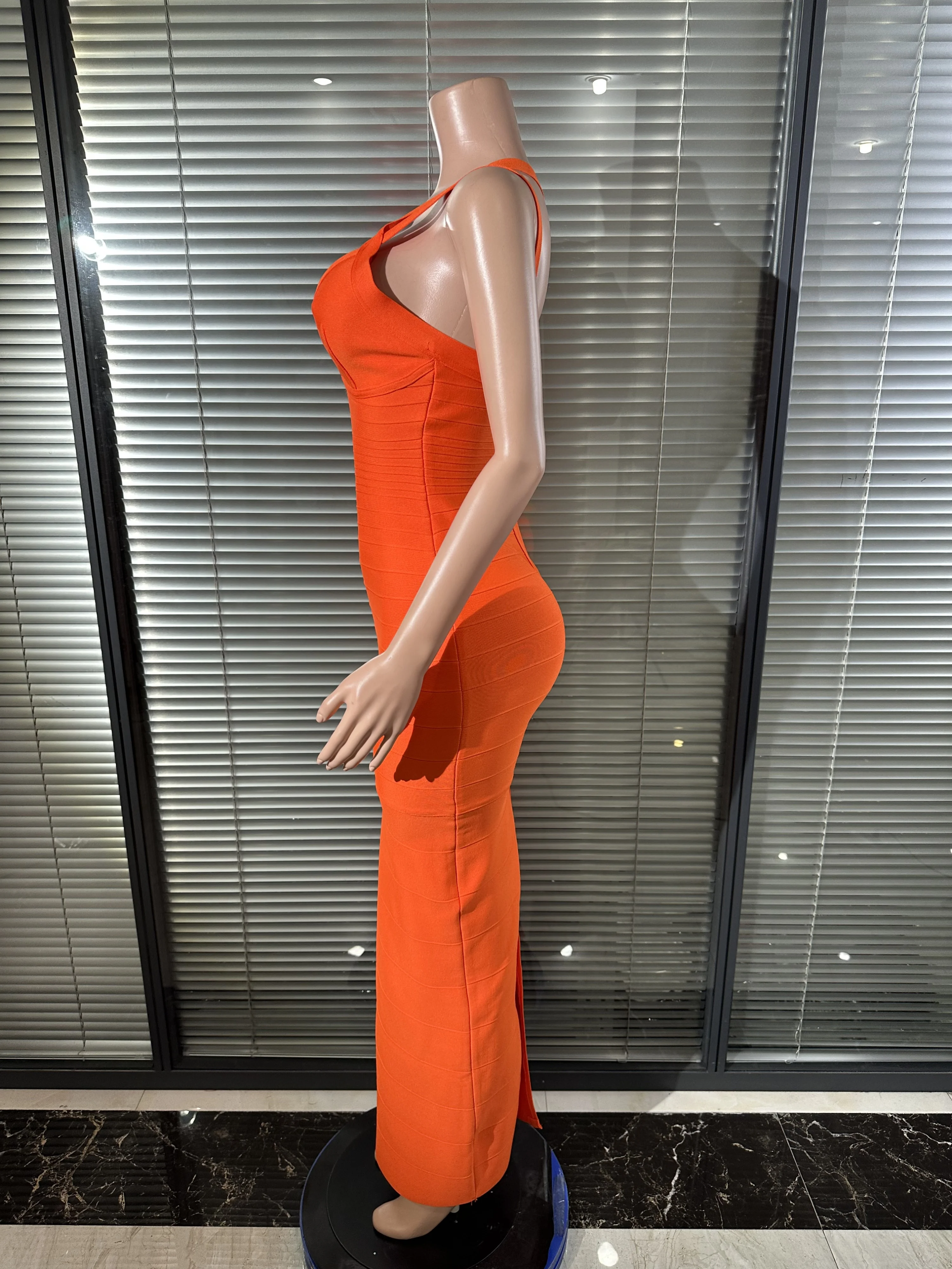 Vibrant Orange Bandage Maxi Dress Sexy Performance Costume Singer Stage Nightclub Elegant Formal Event Attire