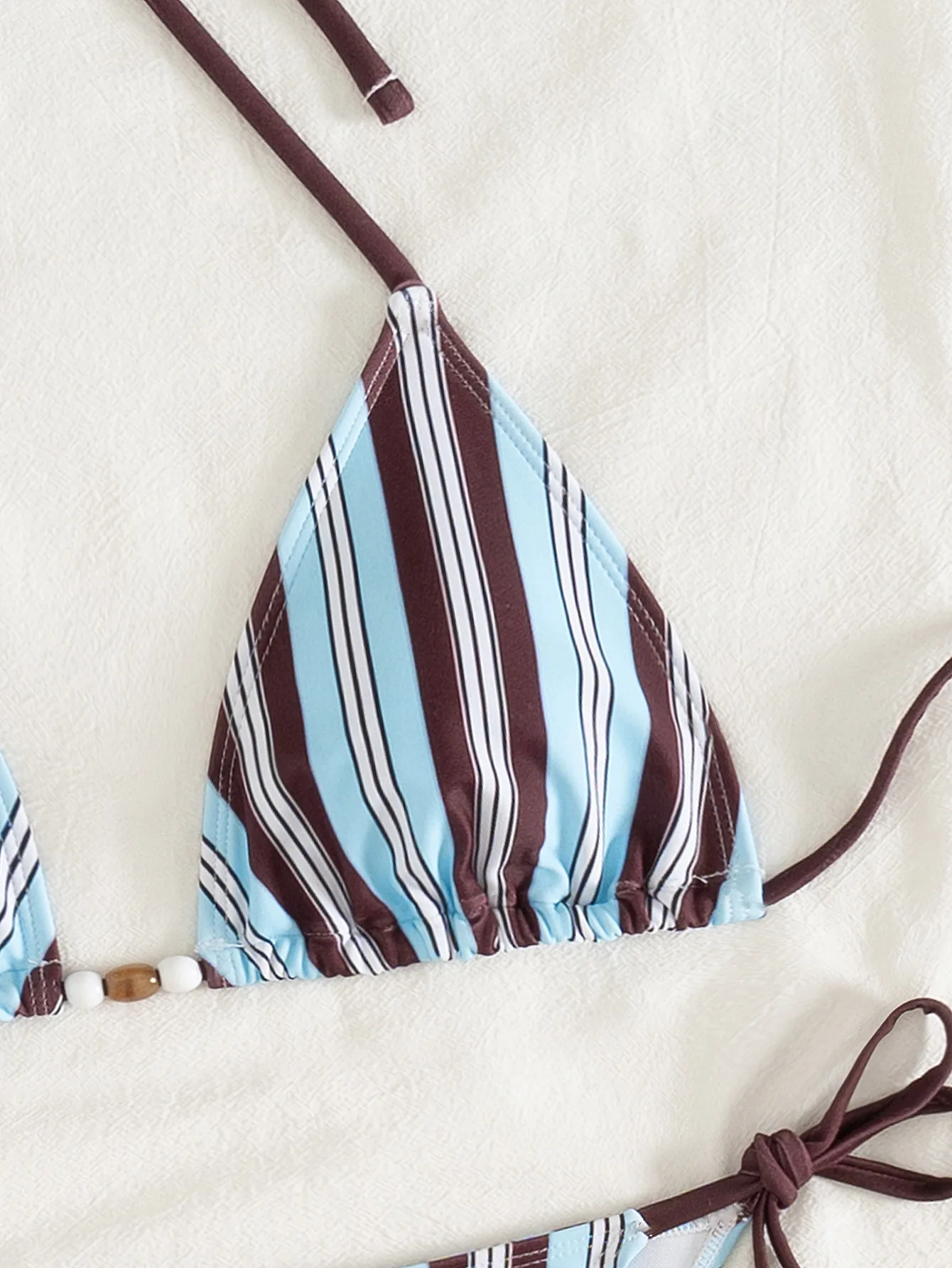 2026 New Color Blocked Striped Printed Triangle Tie Sexy Split Bikini Set Swimsuit Swimwear