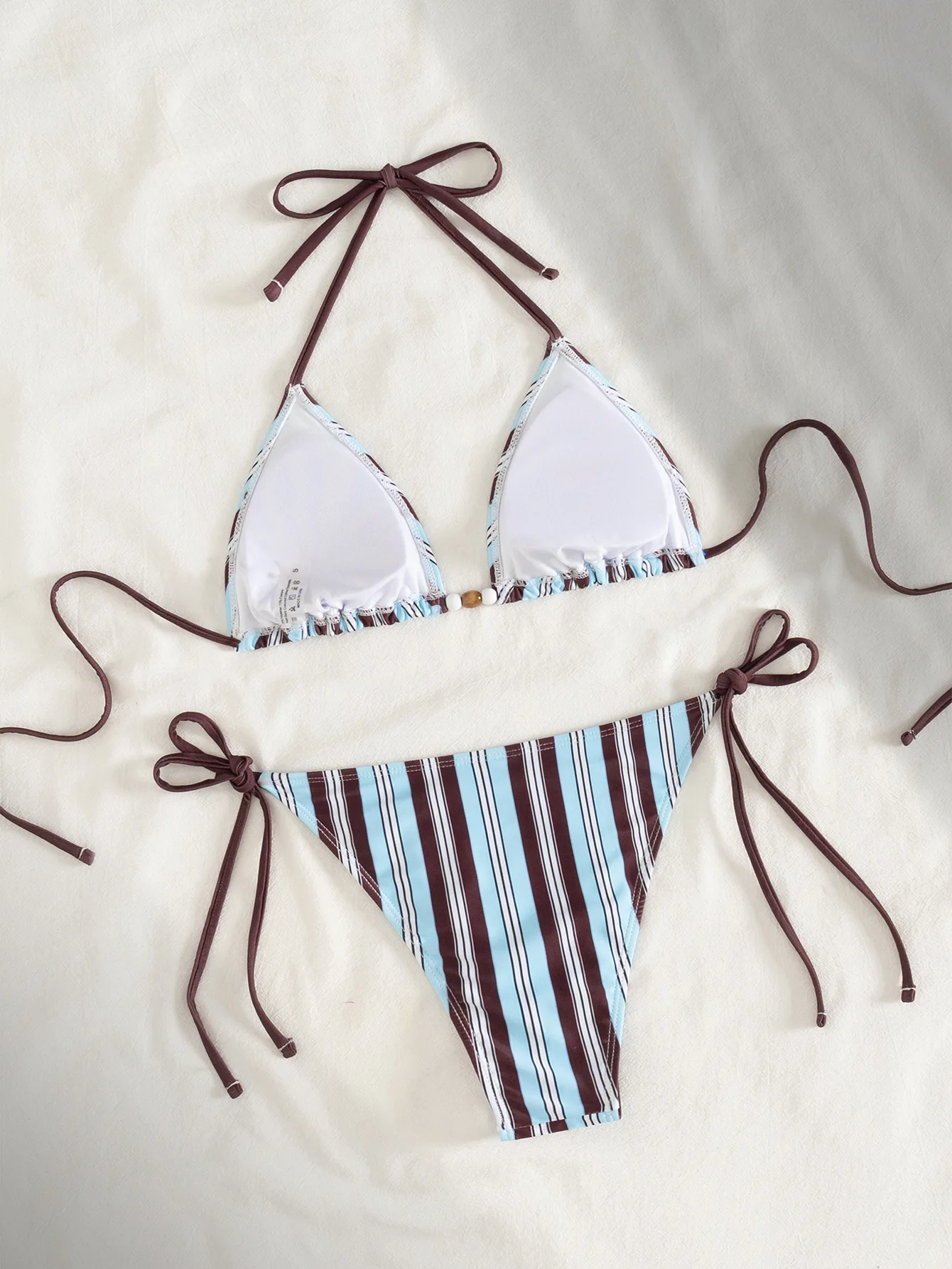 2026 New Color Blocked Striped Printed Triangle Tie Sexy Split Bikini Set Swimsuit Swimwear