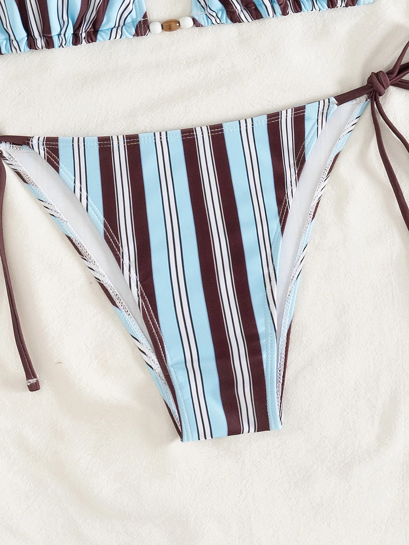 2026 New Color Blocked Striped Printed Triangle Tie Sexy Split Bikini Set Swimsuit Swimwear