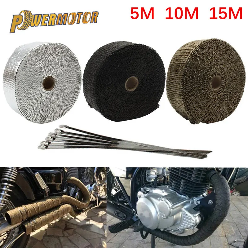 Motorcycle Exhaust Systems Muffler Wrap Heat Wrap Bandage Tuning 5cm 5M 10M 15M Pitbike Enduro Motocross Exhaust Thermal Band