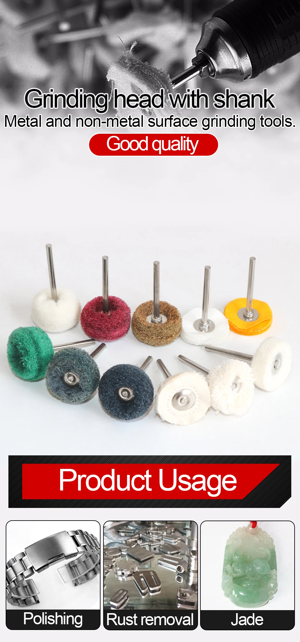 1" Wool Felt Grinding Sanding Head Abrasive Buffing Wheel 2.35/3mm Shank Cotton Thread Polishing Mini Brush for Dremel Dril