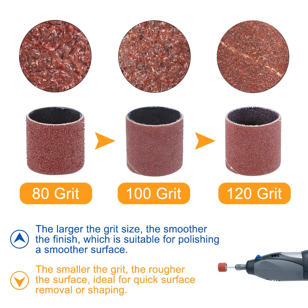 CMCP Sanding Drum Set Grit #80 #100 #120 Dremel With Sanding Mandrels Sanding Bands For Dremel Rotary Tools Abrasive Tools