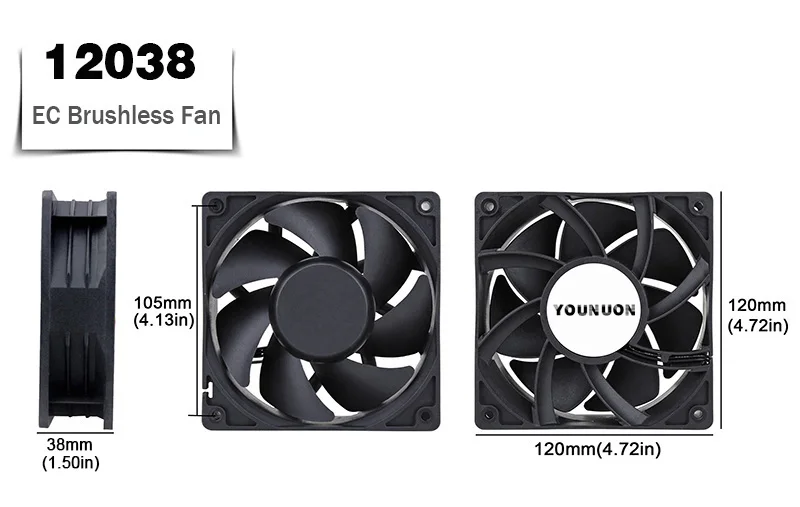 YOUNUON 60mm 80mm 90mm 120mm EC Brushless Fan AC 110V 115V 120V 220V 240V Axial Fan with Srews/Grill 6025 8025 9225 12025 12038