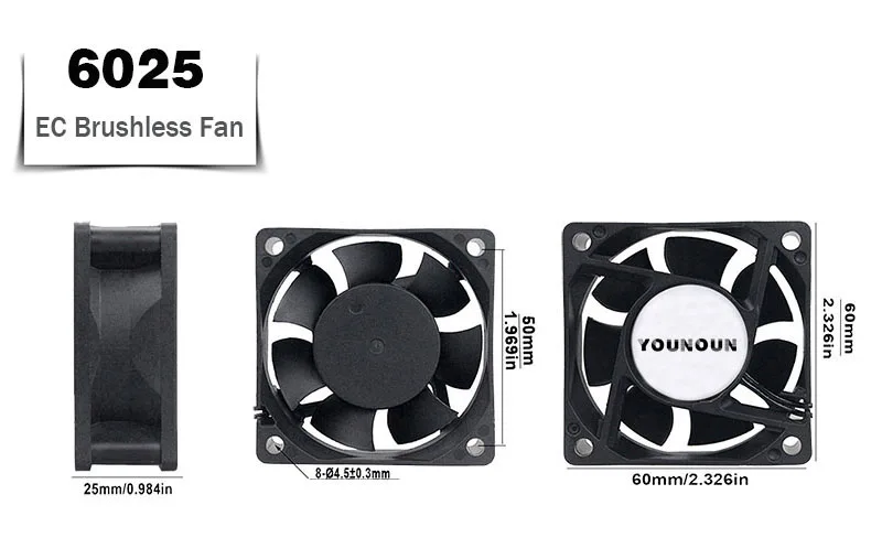 YOUNUON 60mm 80mm 90mm 120mm EC Brushless Fan AC 110V 115V 120V 220V 240V Axial Fan with Srews/Grill 6025 8025 9225 12025 12038
