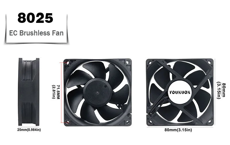 YOUNUON 60mm 80mm 90mm 120mm EC Brushless Fan AC 110V 115V 120V 220V 240V Axial Fan with Srews/Grill 6025 8025 9225 12025 12038