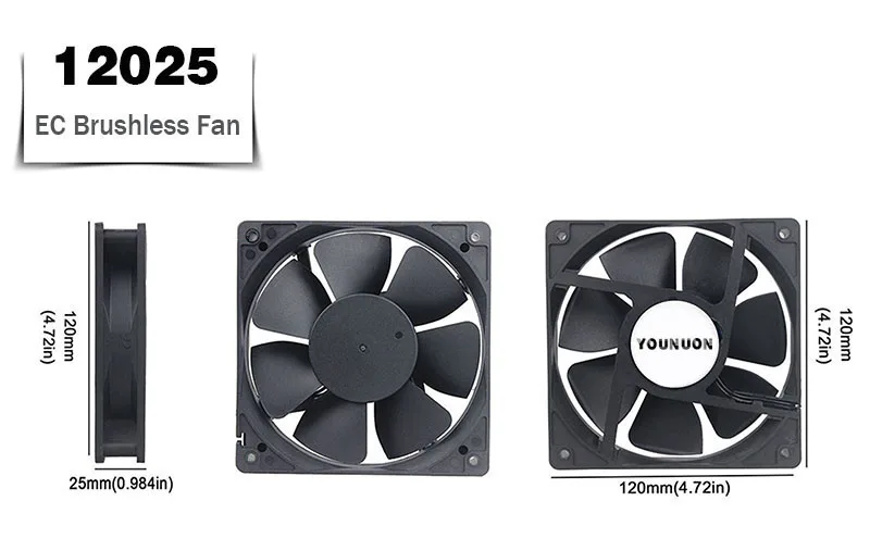 YOUNUON 60mm 80mm 90mm 120mm EC Brushless Fan AC 110V 115V 120V 220V 240V Axial Fan with Srews/Grill 6025 8025 9225 12025 12038