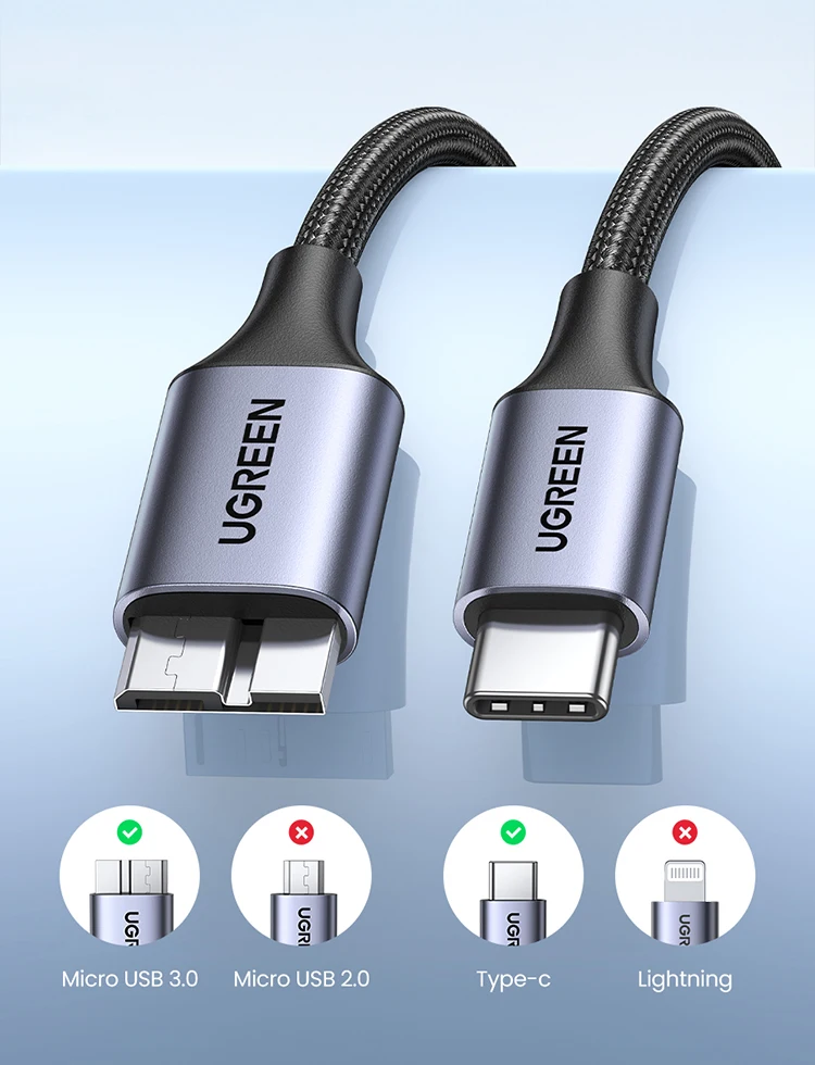Ugreen USB C to Micro B 3.0 Cable 5Gbps 3A Fast Data Sync Cord For Macbook Hard Drive Disk HDD SSD Case USB Type C Micro B Cable
