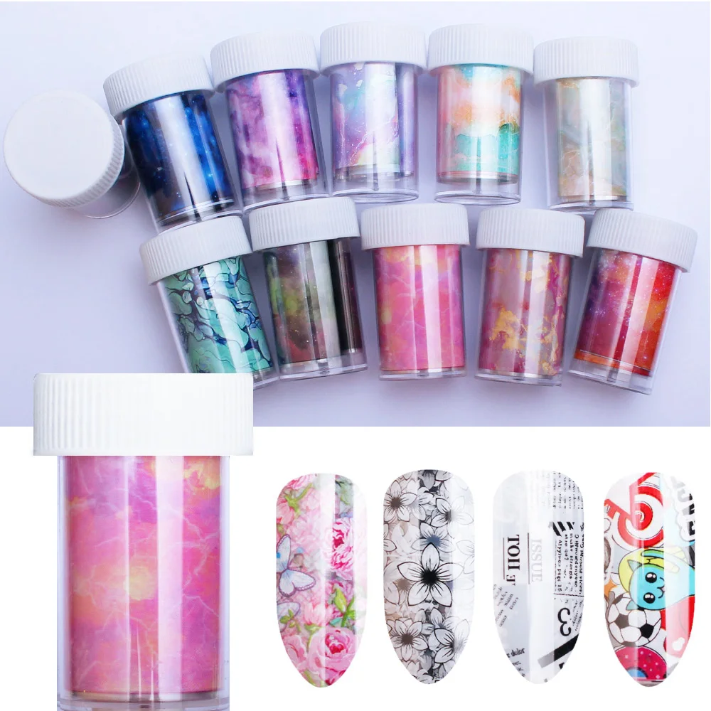 16Pc Holographic Nail Foil Set Starry Transfer 20*4cm Sticker Laser Flowers Leopard Mix Design Decal DIY Nail Art Decoration