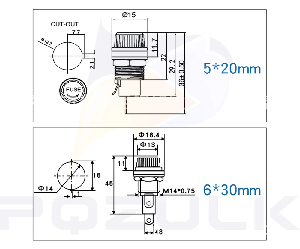 5PCS 5*20mm 6*30mm Glass Fuse Holders 5x20 6x30 Insurance Tube Socket Fuse Holder for insurance Panel Mount Fuse Holder