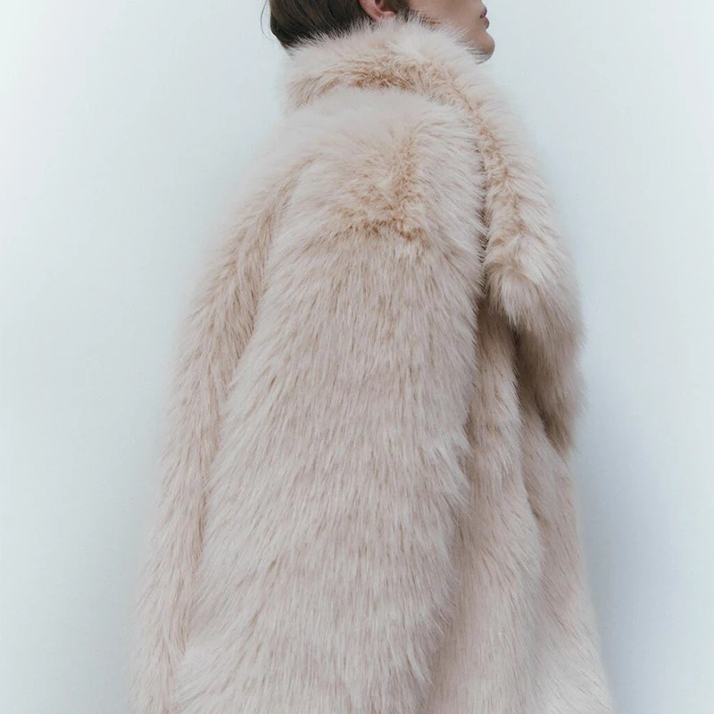 2024 Winter New Fashion Gradient Fluffy Fur Coat Women High Street Luxury Big Fur Collar Faux Fox Fur Jacket Female Overcoats