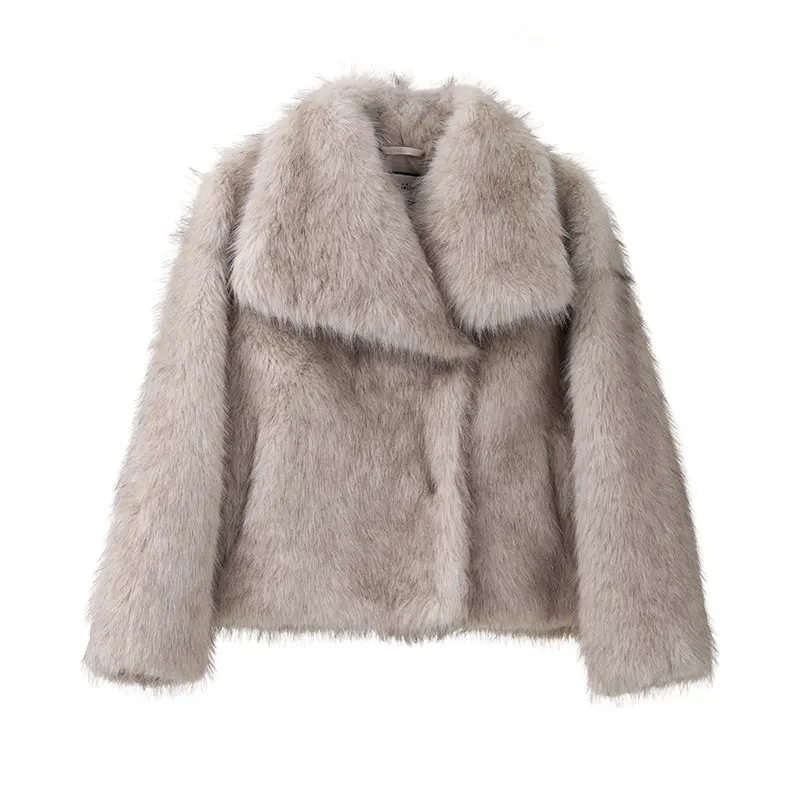 2024 Winter New Fashion Gradient Fluffy Fur Coat Women High Street Luxury Big Fur Collar Faux Fox Fur Jacket Female Overcoats