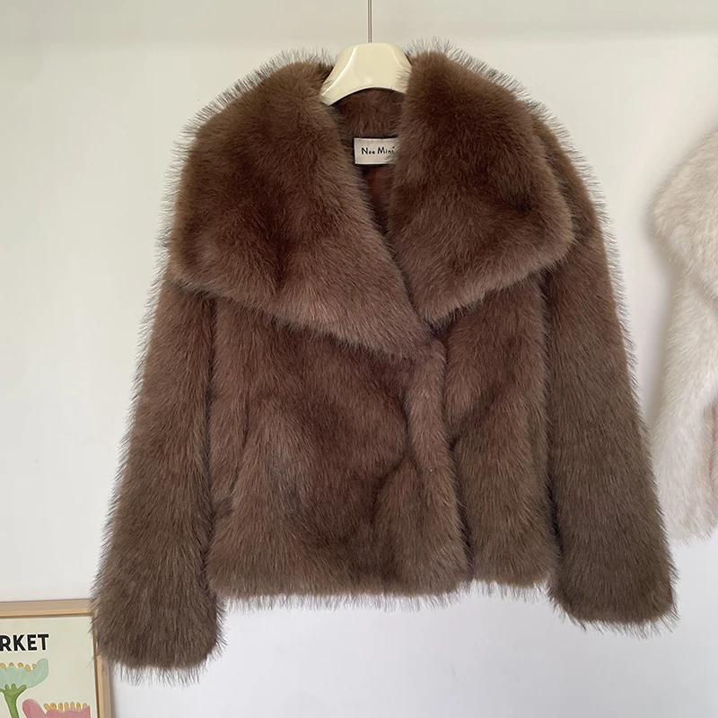 2024 Winter New Fashion Gradient Fluffy Fur Coat Women High Street Luxury Big Fur Collar Faux Fox Fur Jacket Female Overcoats