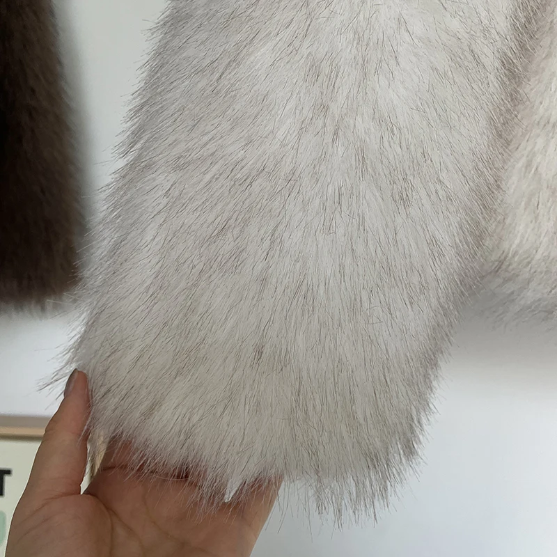 2024 Winter New Fashion Gradient Fluffy Fur Coat Women High Street Luxury Big Fur Collar Faux Fox Fur Jacket Female Overcoats