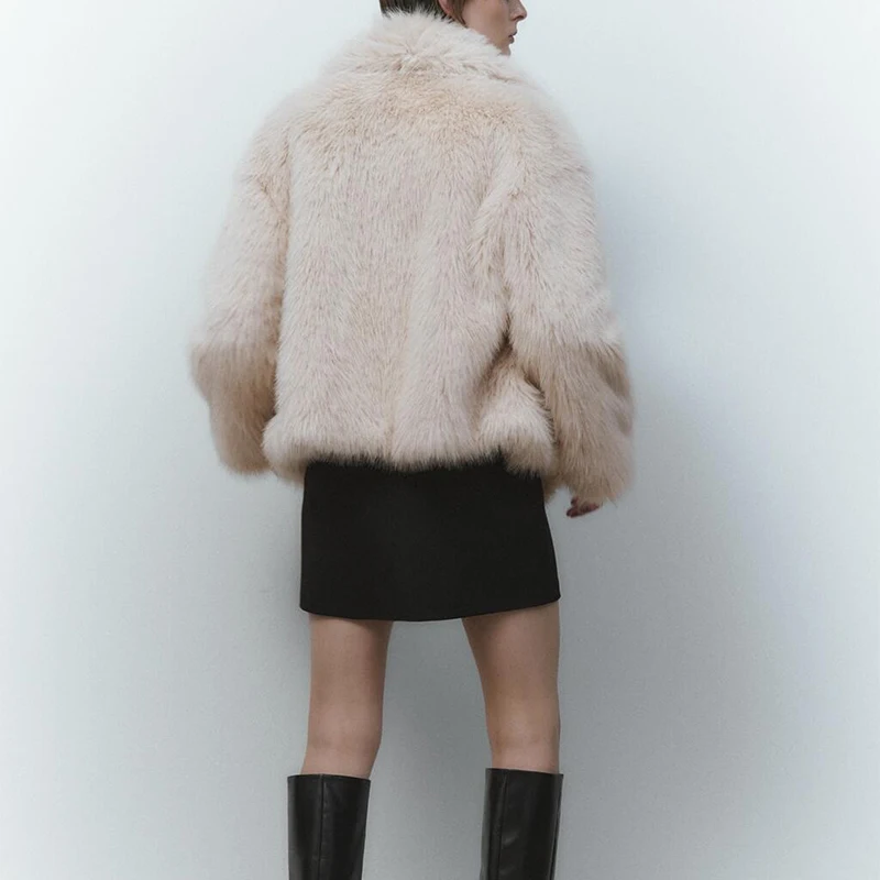 2024 Winter New Fashion Gradient Fluffy Fur Coat Women High Street Luxury Big Fur Collar Faux Fox Fur Jacket Female Overcoats