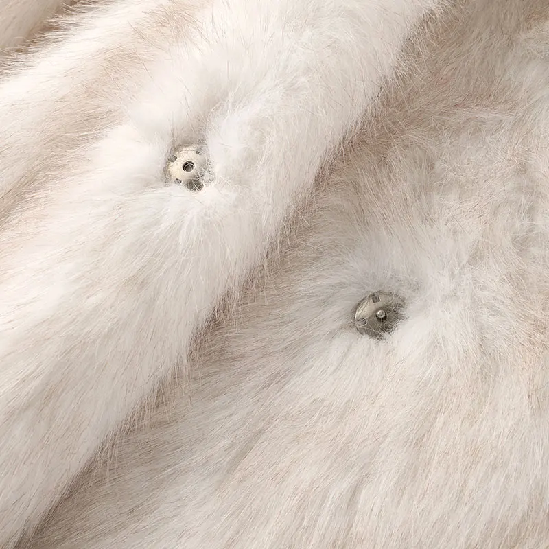 2024 Winter New Fashion Gradient Fluffy Fur Coat Women High Street Luxury Big Fur Collar Faux Fox Fur Jacket Female Overcoats