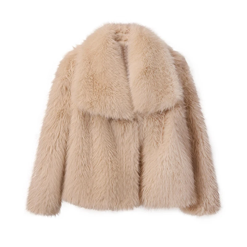 2024 Winter New Fashion Gradient Fluffy Fur Coat Women High Street Luxury Big Fur Collar Faux Fox Fur Jacket Female Overcoats