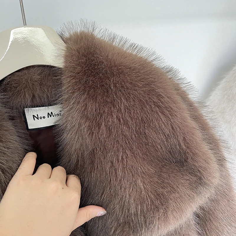 2024 Winter New Fashion Gradient Fluffy Fur Coat Women High Street Luxury Big Fur Collar Faux Fox Fur Jacket Female Overcoats