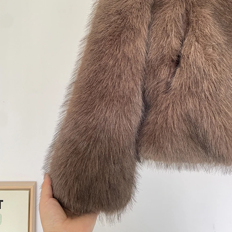 2024 Winter New Fashion Gradient Fluffy Fur Coat Women High Street Luxury Big Fur Collar Faux Fox Fur Jacket Female Overcoats