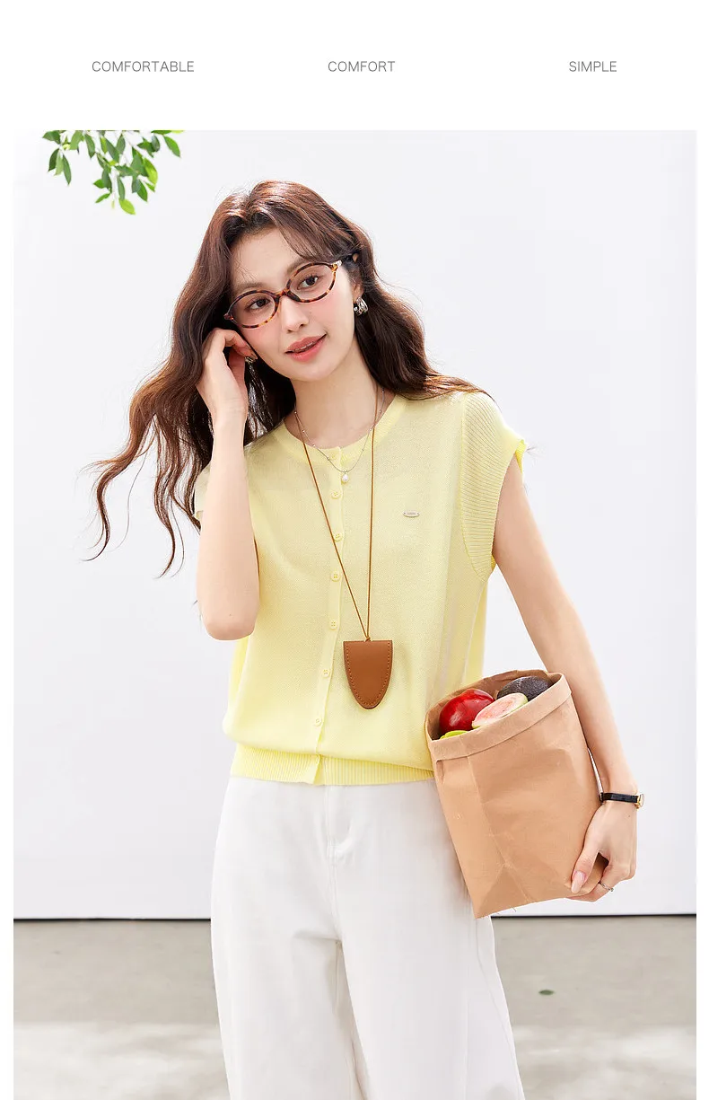 VIMLY Women's Casual Knit Short Sleeve T-shirt 2026 Summer New Blue Crew Neck Button Down Flutter Sleeve Minimalist Top 30935