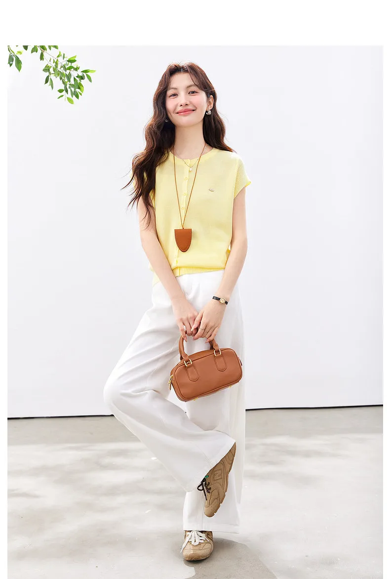 VIMLY Women's Casual Knit Short Sleeve T-shirt 2026 Summer New Blue Crew Neck Button Down Flutter Sleeve Minimalist Top 30935