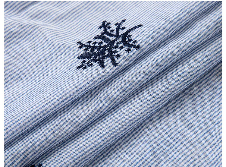 VIMLY Women's Blue Embroidery Shirt Casual 2026 Fall Clothes Striped Long Sleeve Polo Women Shirts Elegant Pure Cotton Top A3100