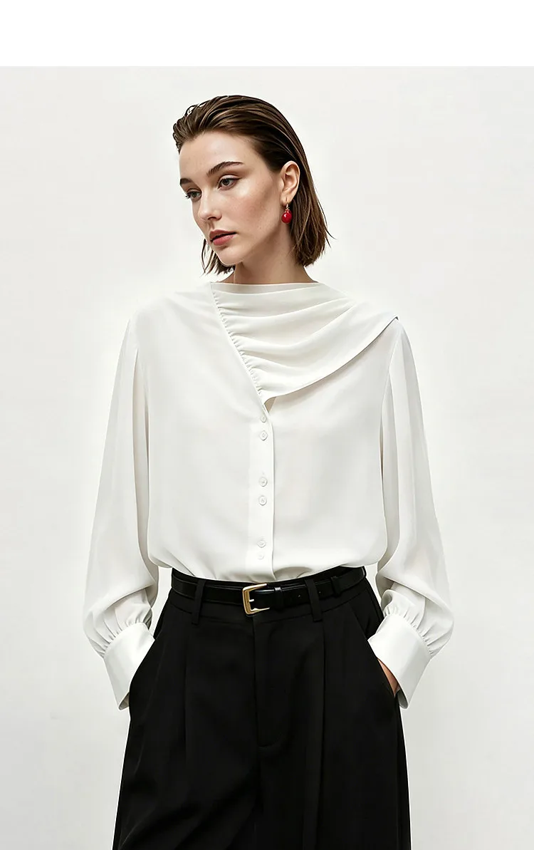 Amii Women's Blouse 2026 Autumn New V-Neck Elegant Long Sleeve Chiffon Top With Tie Neck Loose Flowy Shirt For Women 12653004